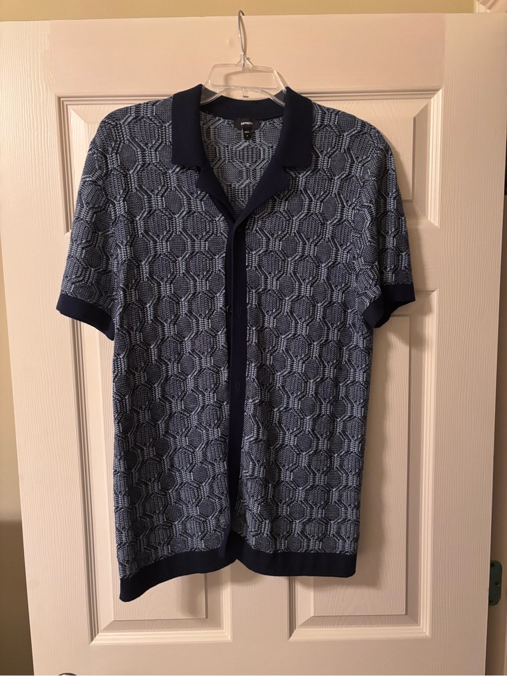 Express Blue Patterned Short-Sleeve Knit Polo
